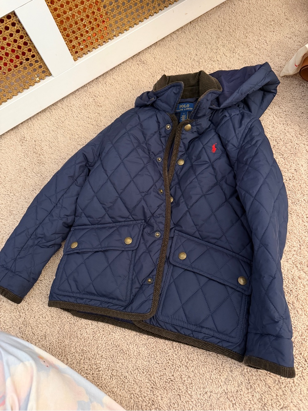 Polo by Ralph Lauren Navy Quilted Hooded Puffer with Red Pony